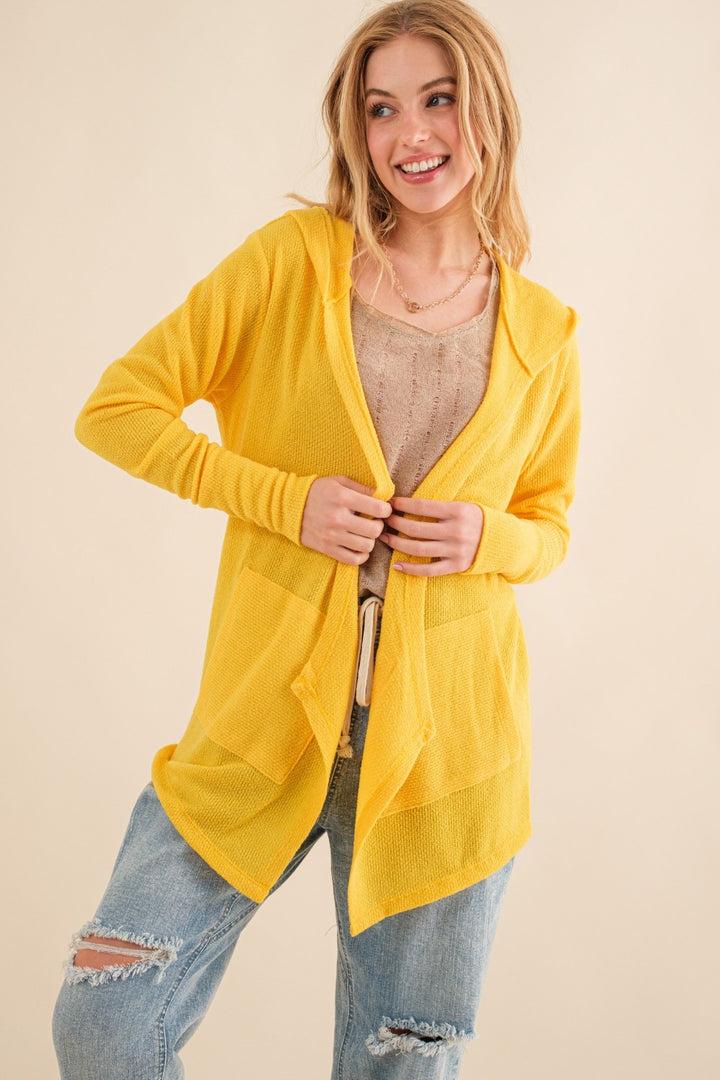 Thermal Hooded Cardigan with Pockets