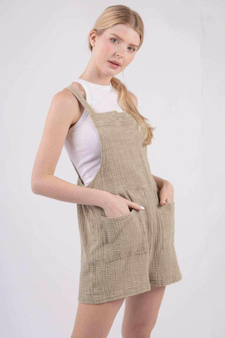 Sage Double Gauze Overall Shorts