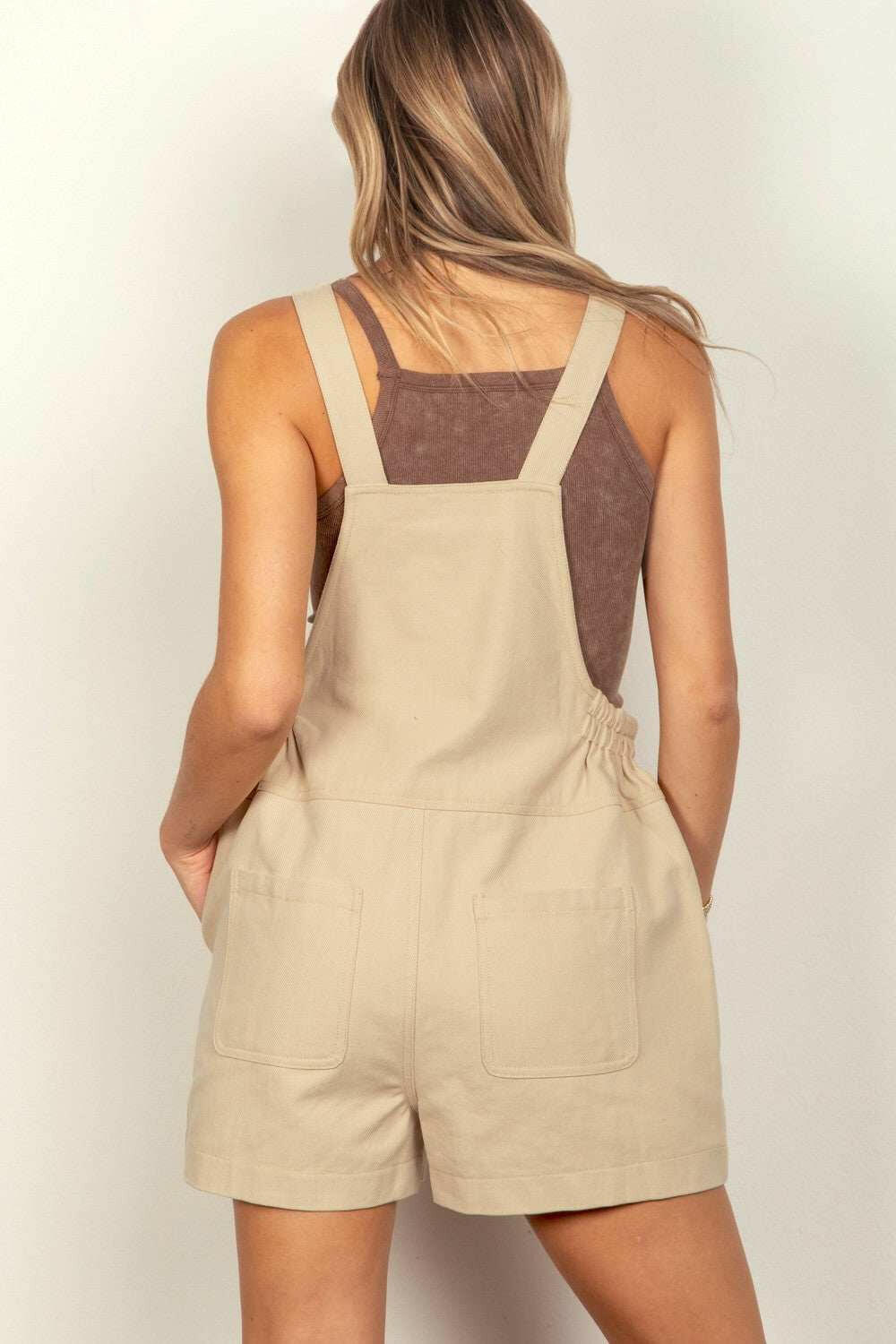 Khaki Sunny Stroll Overall Shorts - Very J