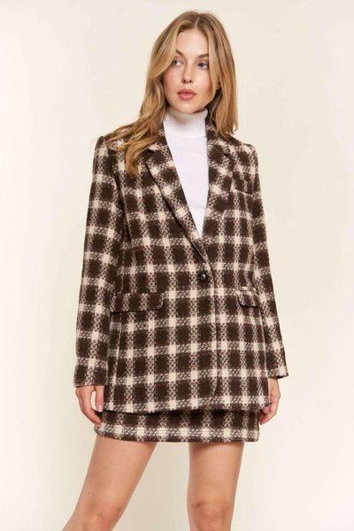 Brushed One Button Plaid Blazer - The Rogue Daisy