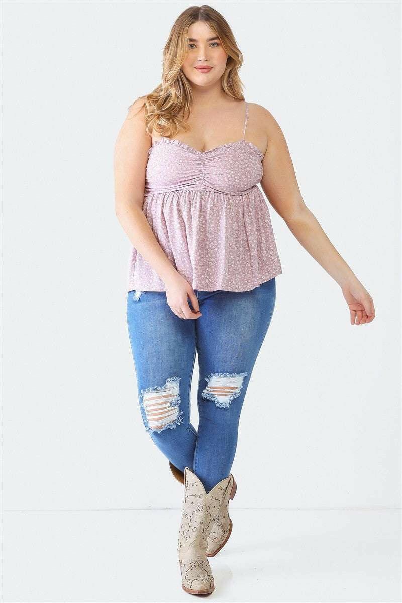 Sweetheart Smocked Floral Cami - Plus Size