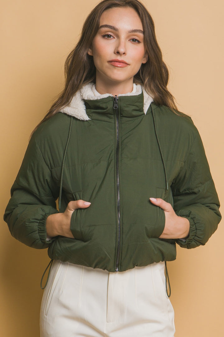 Cropped Hooded Reversible Jacket