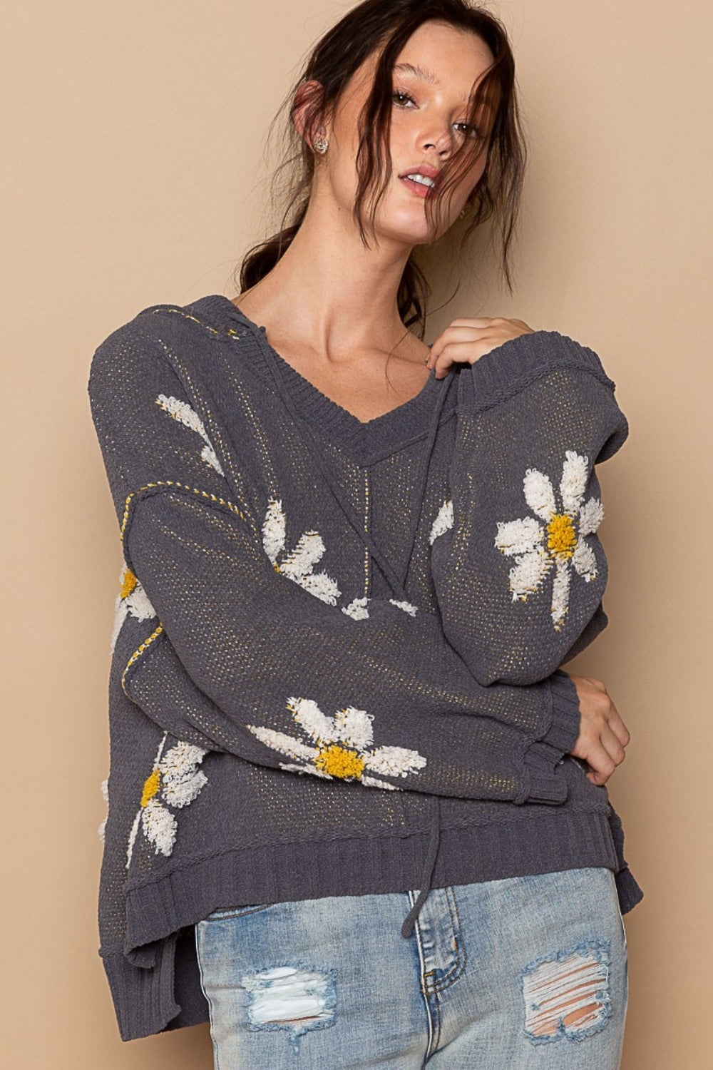 Floral Patch Hooded Sweater