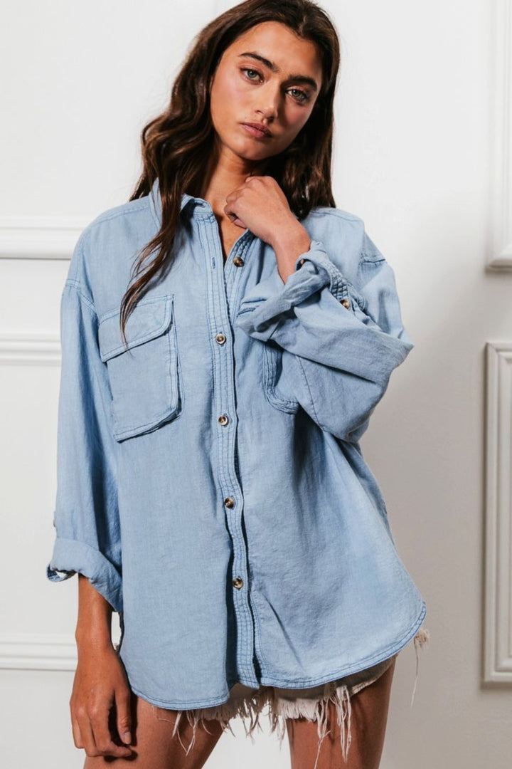 Cotton Button Down with Stitch Detail