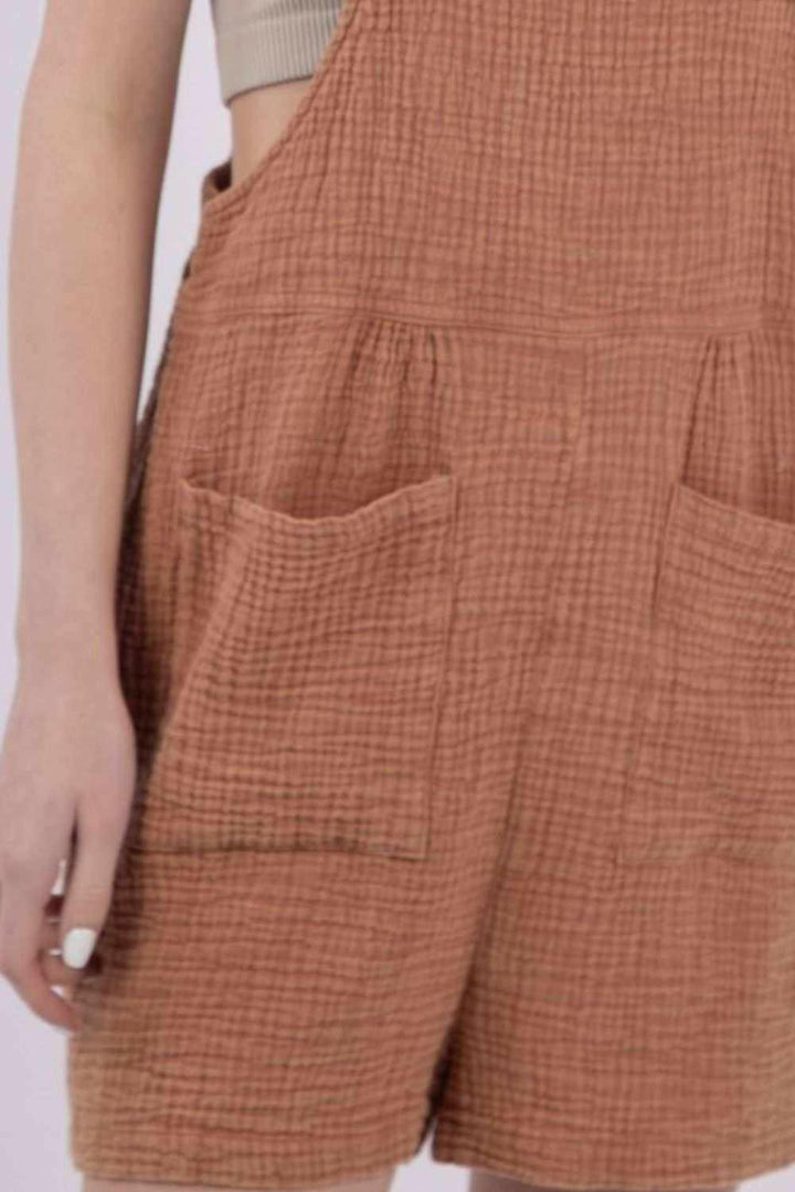 Burnt Sienna Double Gauze Overall Shorts