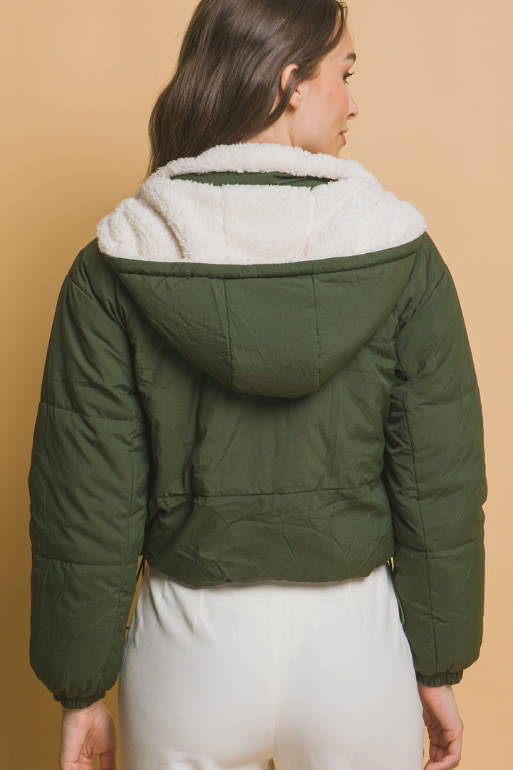 Cropped Hooded Reversible Jacket