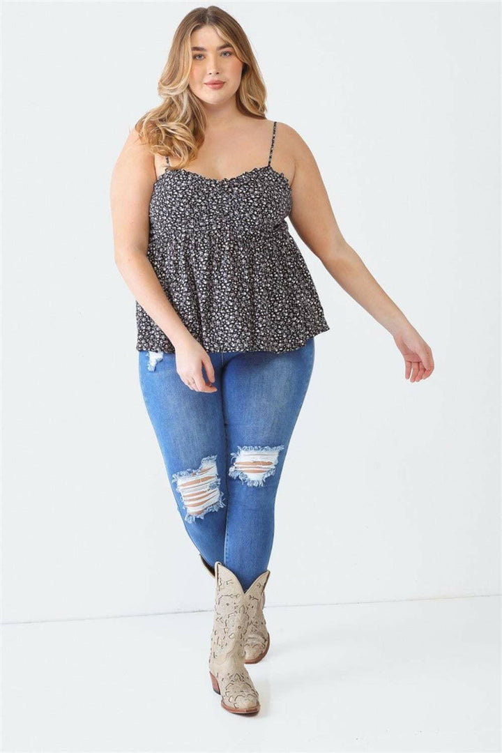 Sweetheart Smocked Floral Cami - Plus Size