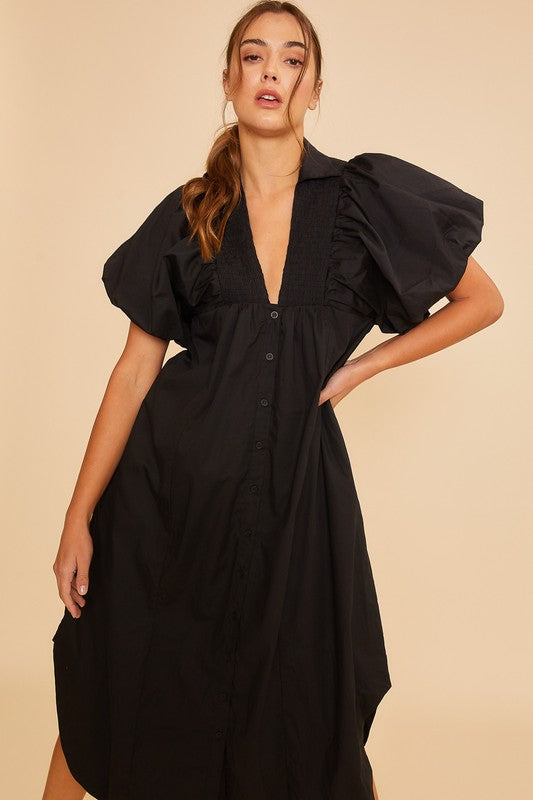 Midnight Muse Smocked Midi Dress