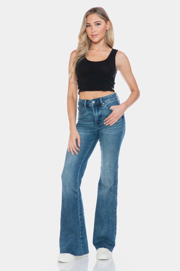 Judy Blue Tummy Control Vintage Wash Cut Hem Flare Jeans