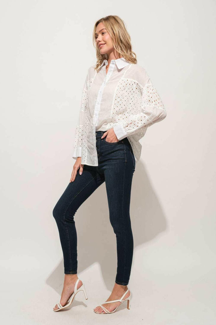 Button Down Eyelet Top - The Rogue Daisy