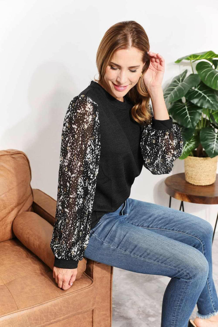 Foil Printed Sleeve Shimmery Top - Full Size - The Rogue Daisy