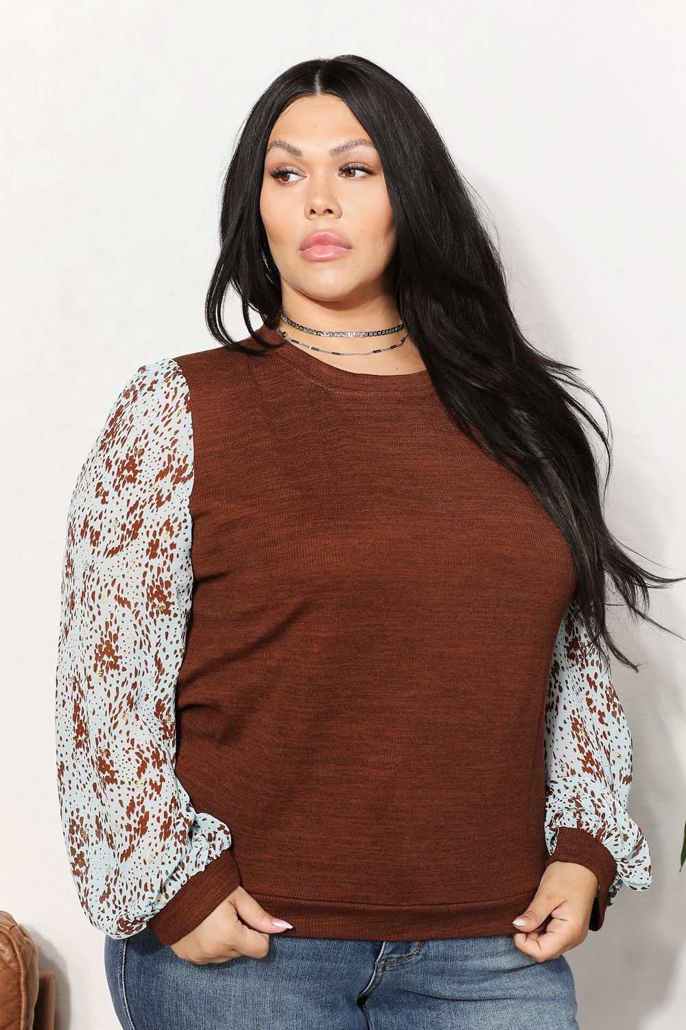 Foil Printed Sleeve Shimmery Top - Full Size - The Rogue Daisy