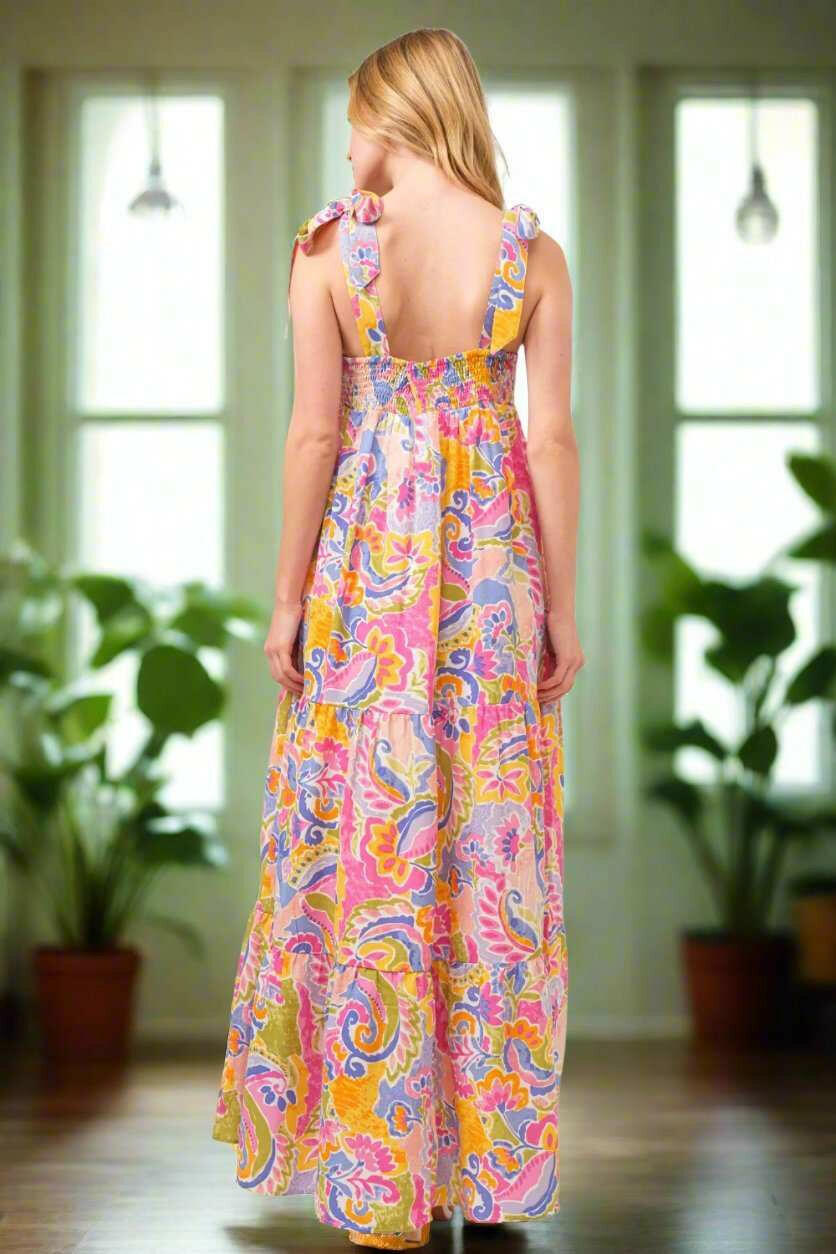 Printed Tie Shoulder Tiered Maxi Dress - The Rogue Daisy