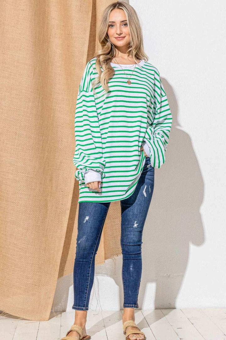 Striped Balloon Sleeve Oversized T-Shirt - The Rogue Daisy