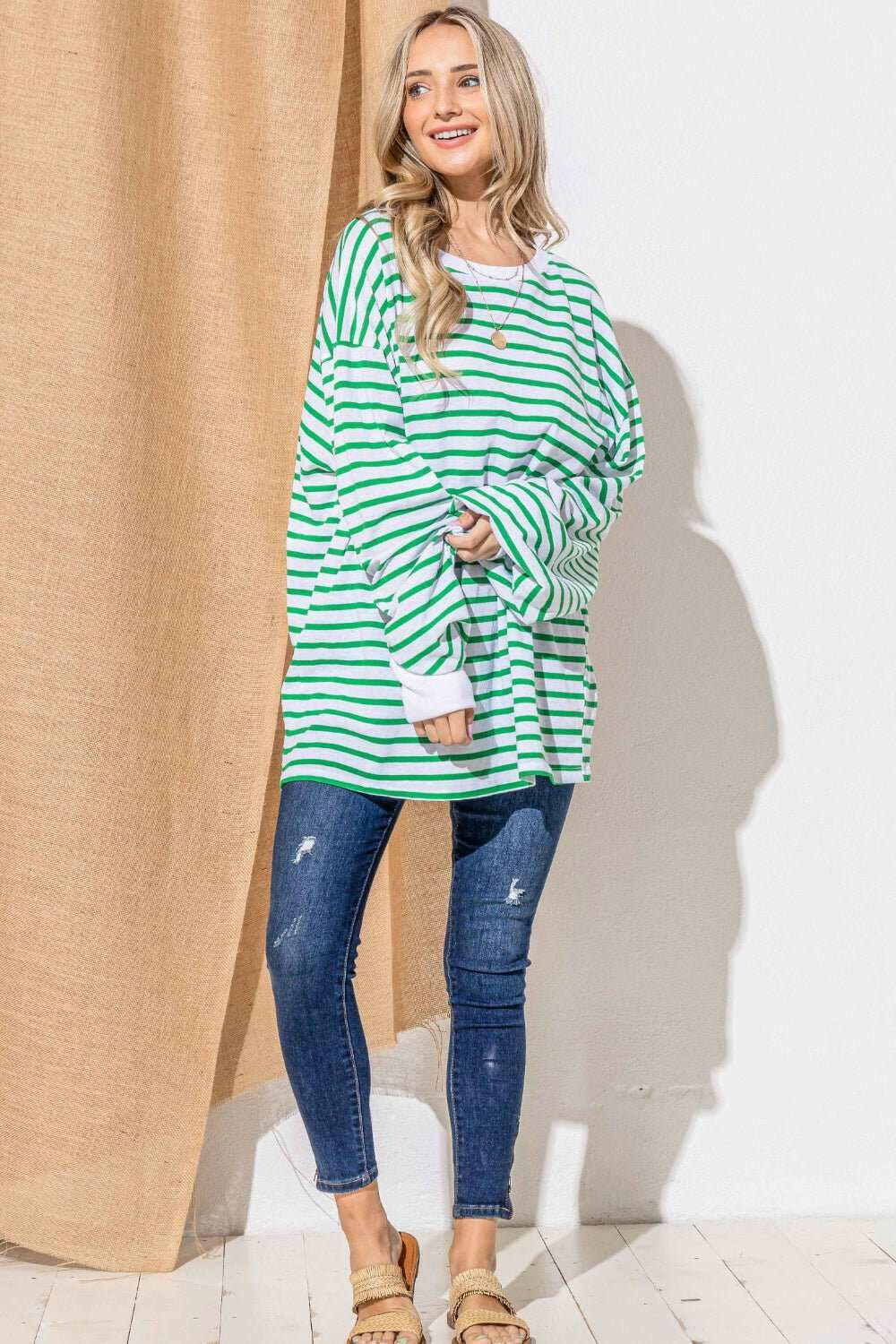 Striped Balloon Sleeve Oversized T-Shirt - The Rogue Daisy