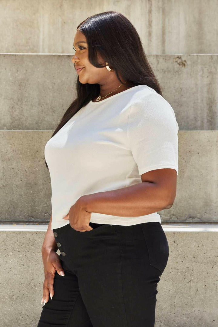 And The Why 'Pearly White' Criss Cross Pearl Detail Short Sleeve Blouse - Shirt - Full Size - The Rogue Daisy