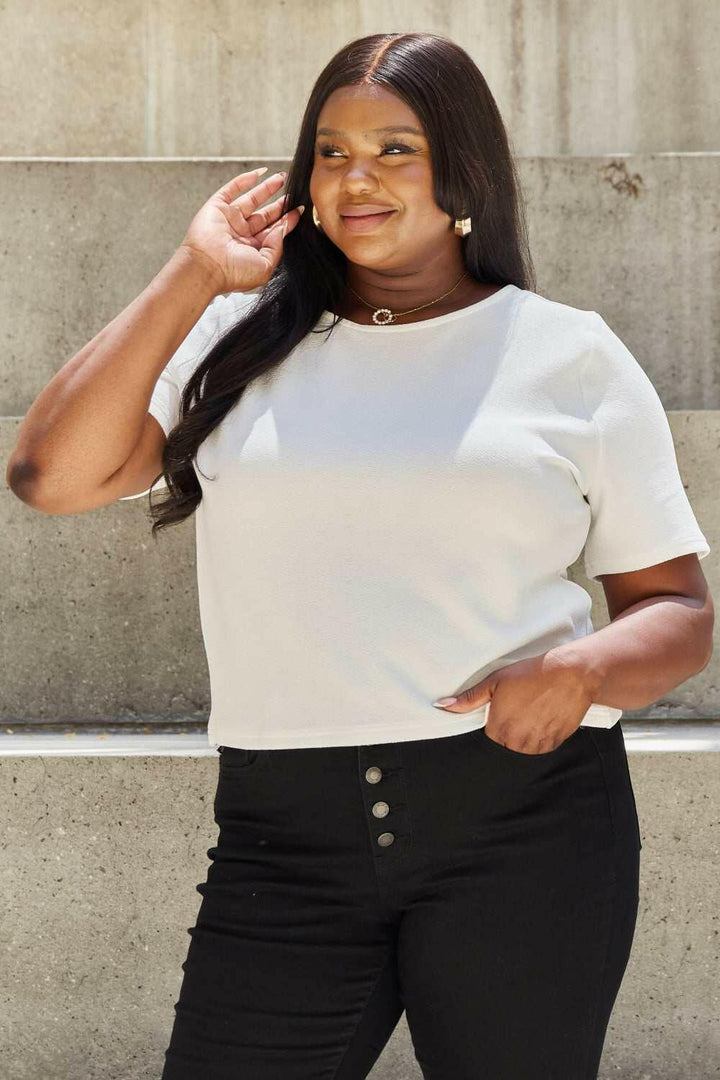 And The Why 'Pearly White' Criss Cross Pearl Detail Short Sleeve Blouse - Shirt - Full Size - The Rogue Daisy