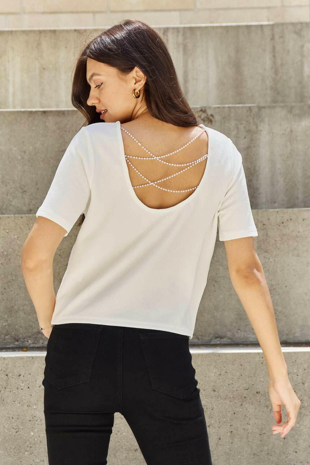 Criss-Cross Pearl Blouse