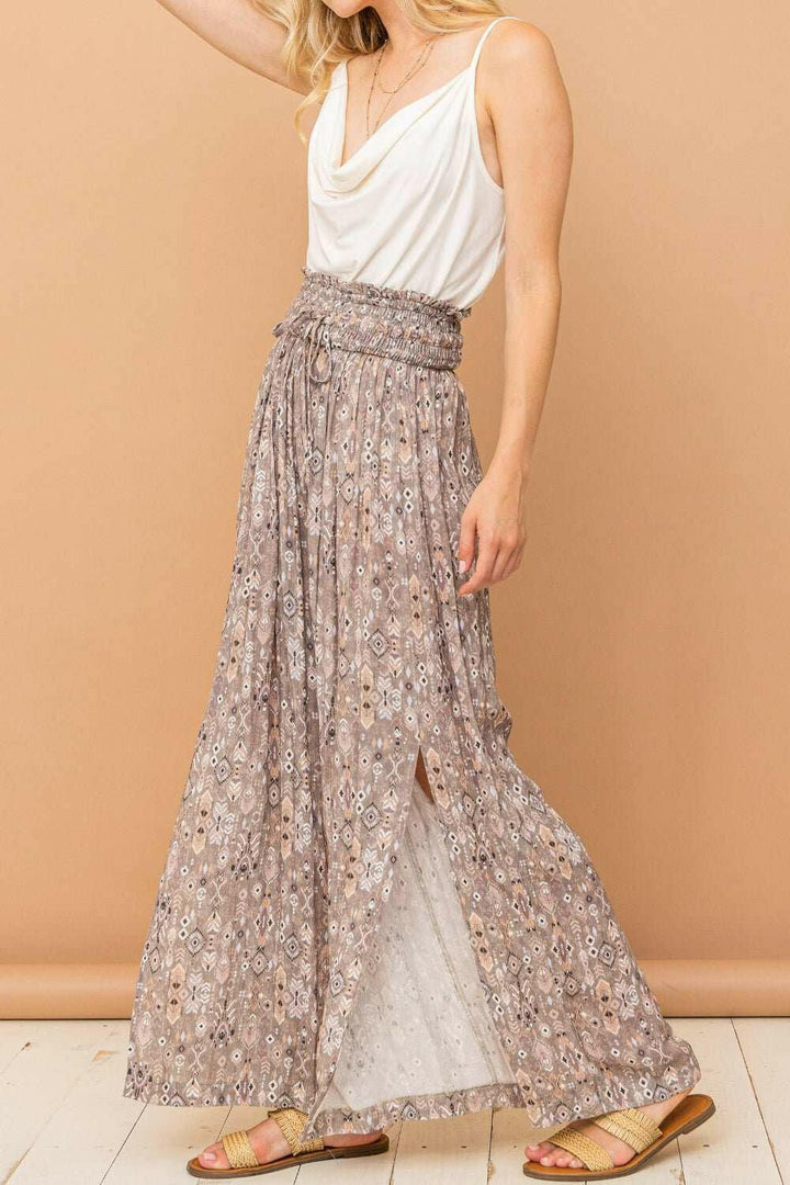 And The Why Printed Smocked Waist Slit Wide Leg Pants - The Rogue Daisy