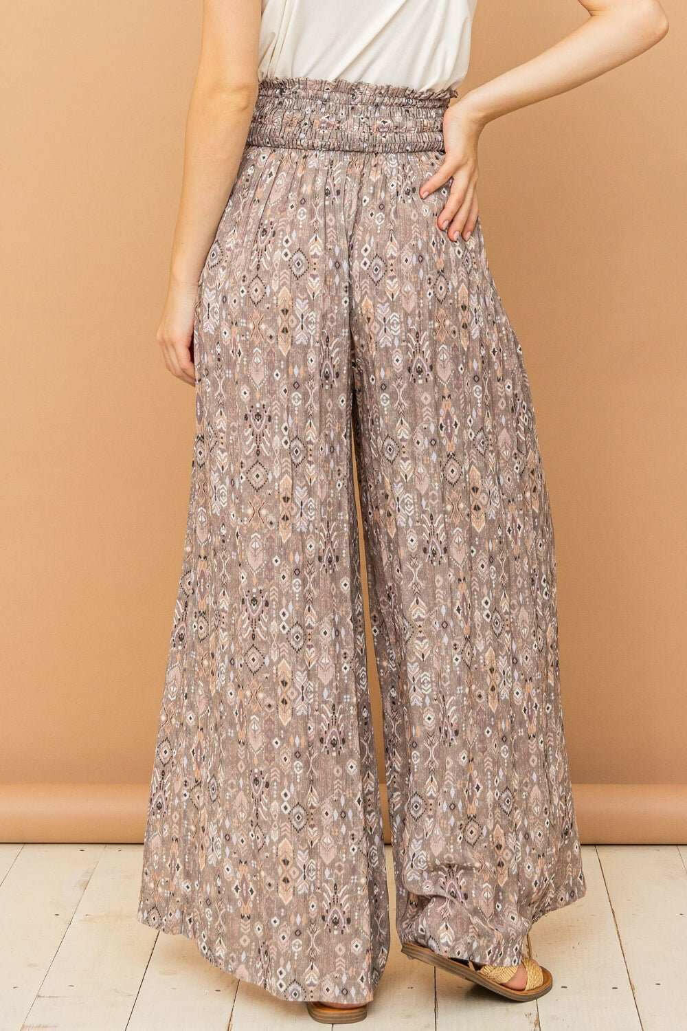 And The Why Printed Smocked Waist Slit Wide Leg Pants - The Rogue Daisy