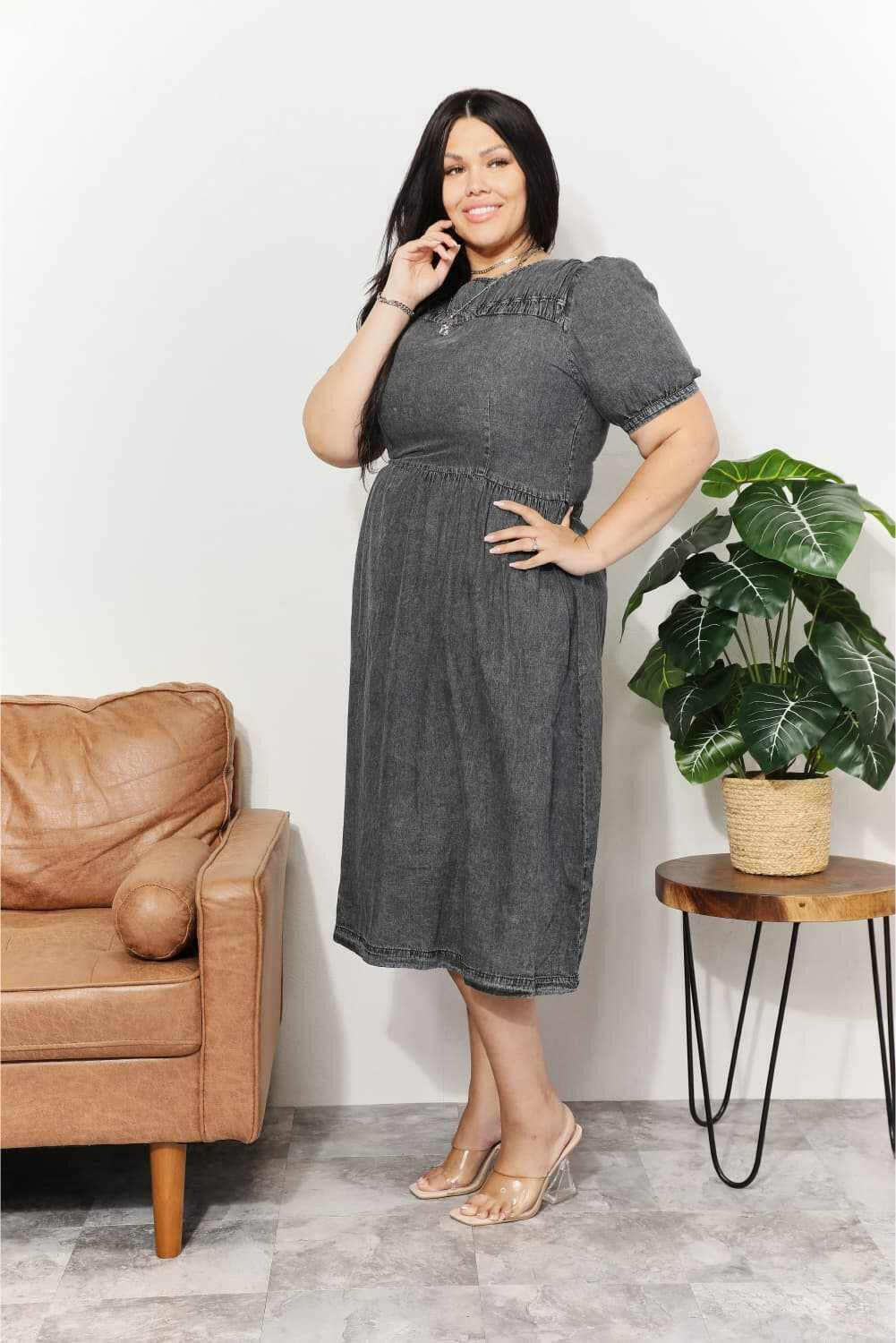 And The Why Washed Chambray Midi Dress - Full Size - The Rogue Daisy