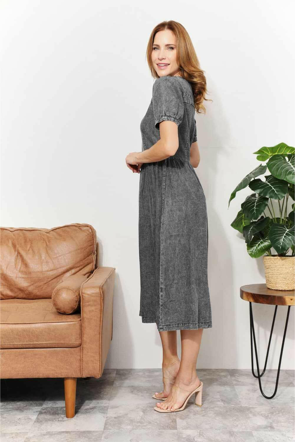 And The Why Washed Chambray Midi Dress - Full Size - The Rogue Daisy