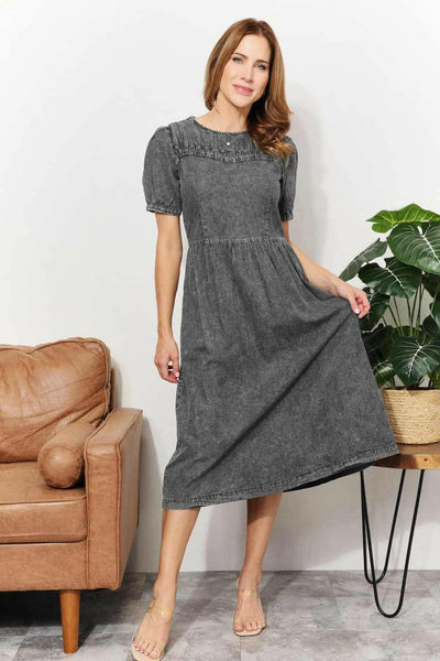 And The Why Washed Chambray Midi Dress - Full Size - The Rogue Daisy