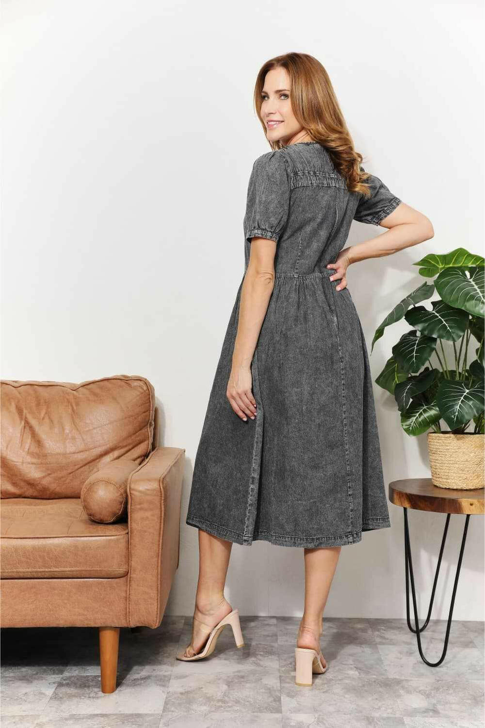 And The Why Washed Chambray Midi Dress - Full Size - The Rogue Daisy