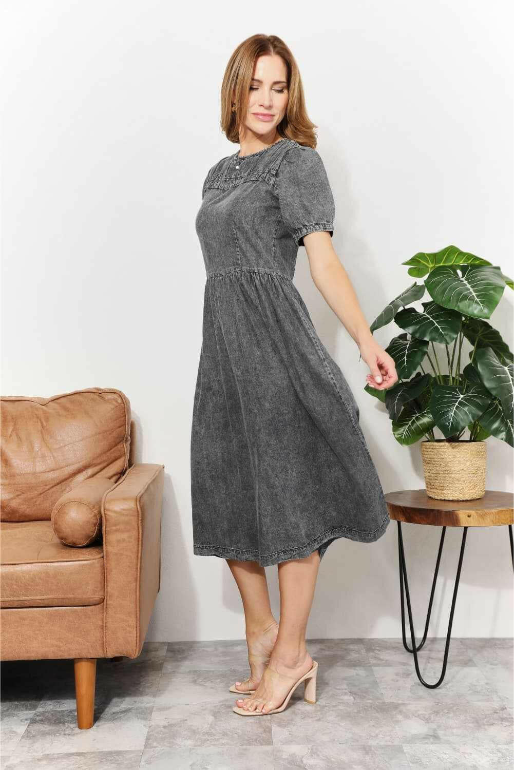 And The Why Washed Chambray Midi Dress - Full Size - The Rogue Daisy