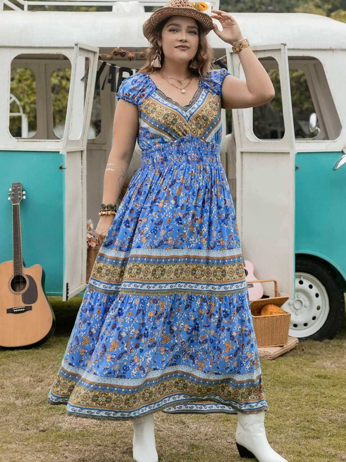 Azure Meadow Boho Maxi Dress - Plus Size - The Rogue Daisy