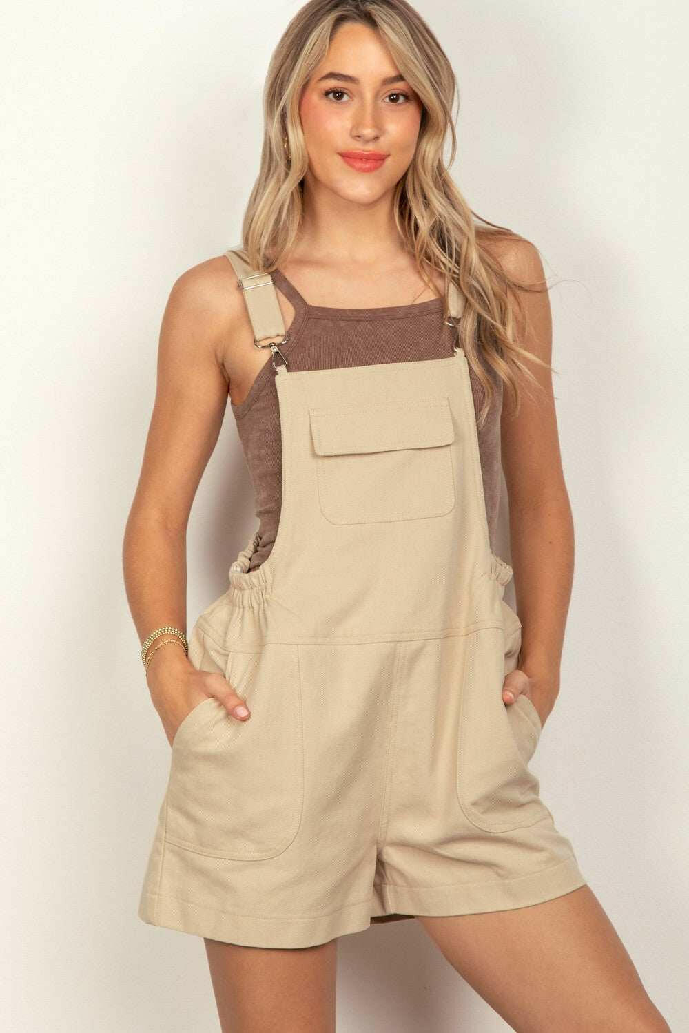 Khaki Sunny Stroll Overall Shorts - Very J