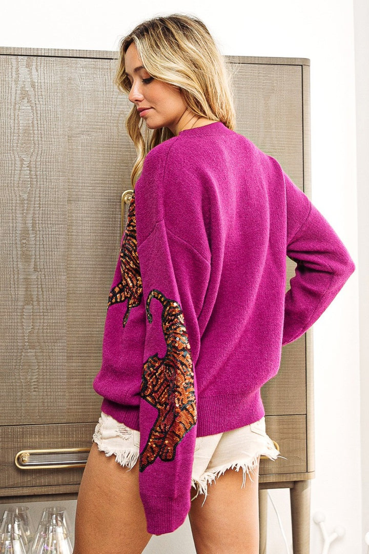 Sequin Tiger Embroidered Sweater