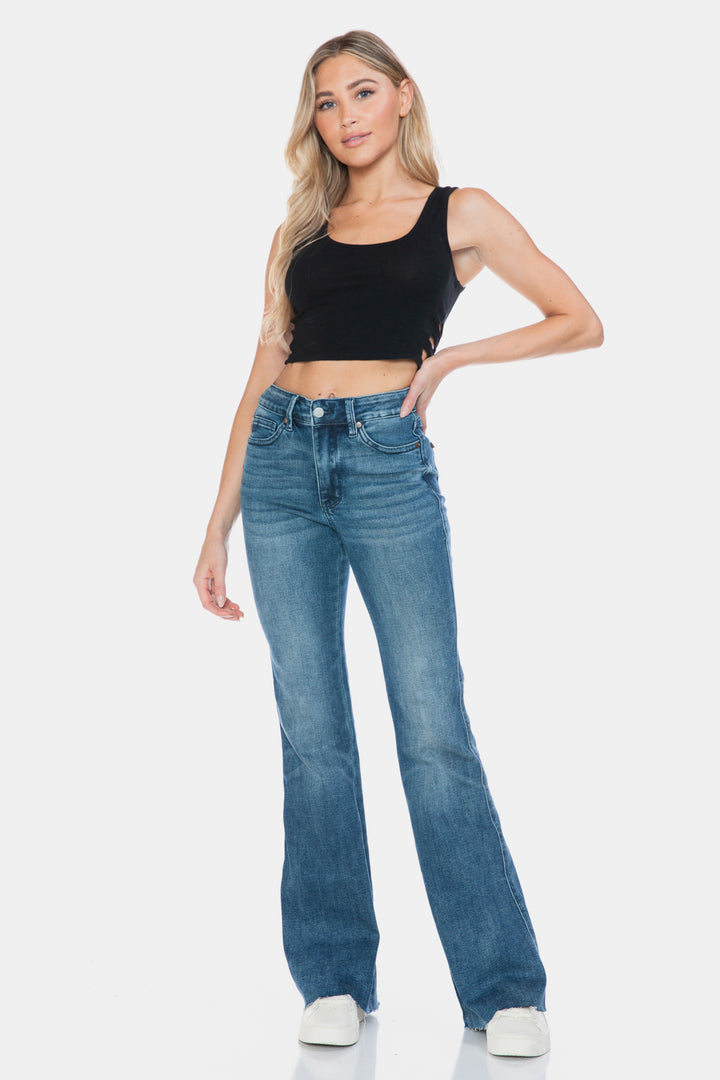 Judy Blue Tummy Control Vintage Wash Cut Hem Flare Jeans