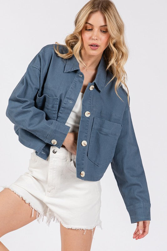 Big Button Cropped Denim Jacket