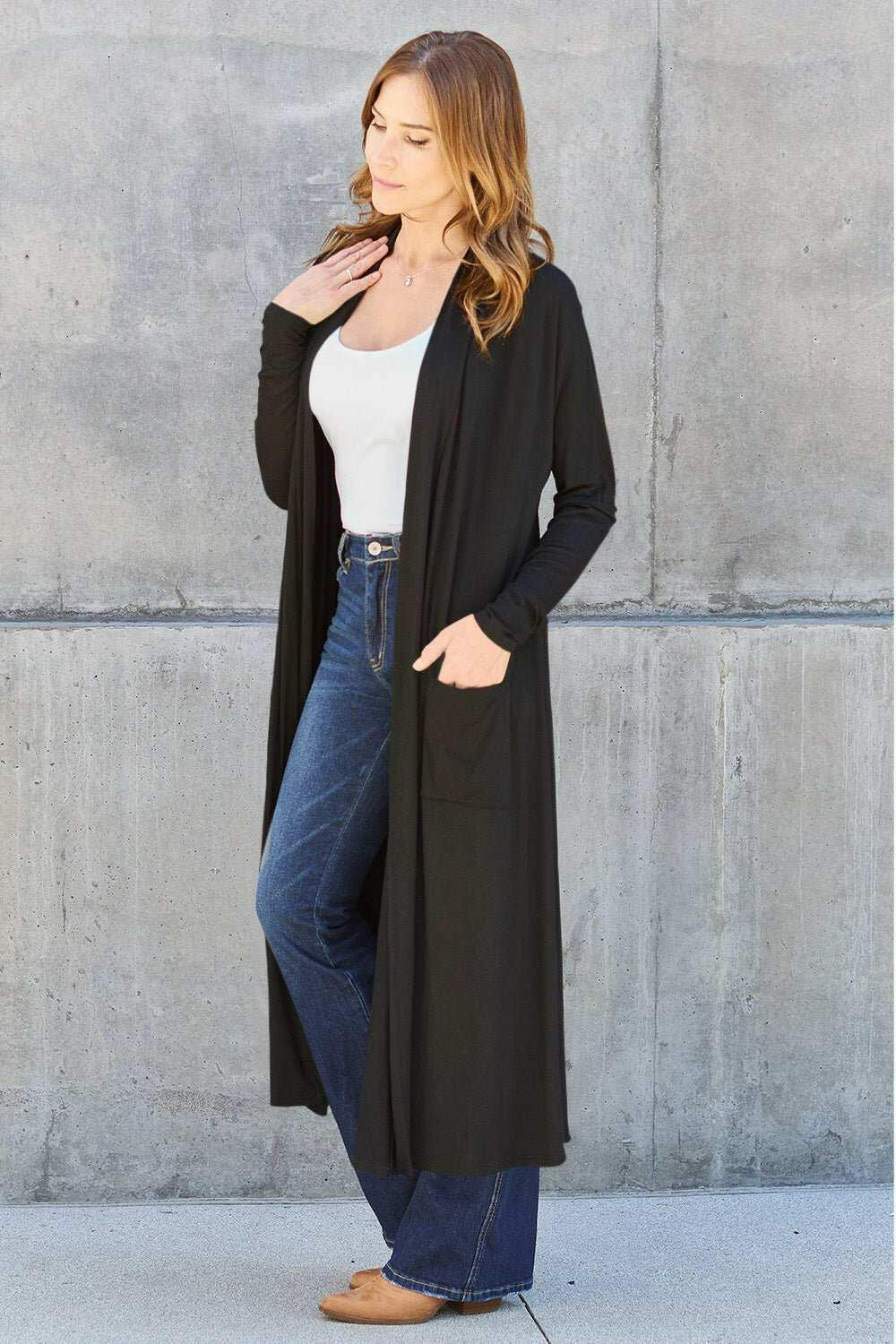 Basic Bae Open Front Long Sleeve Duster - Full Size - The Rogue Daisy