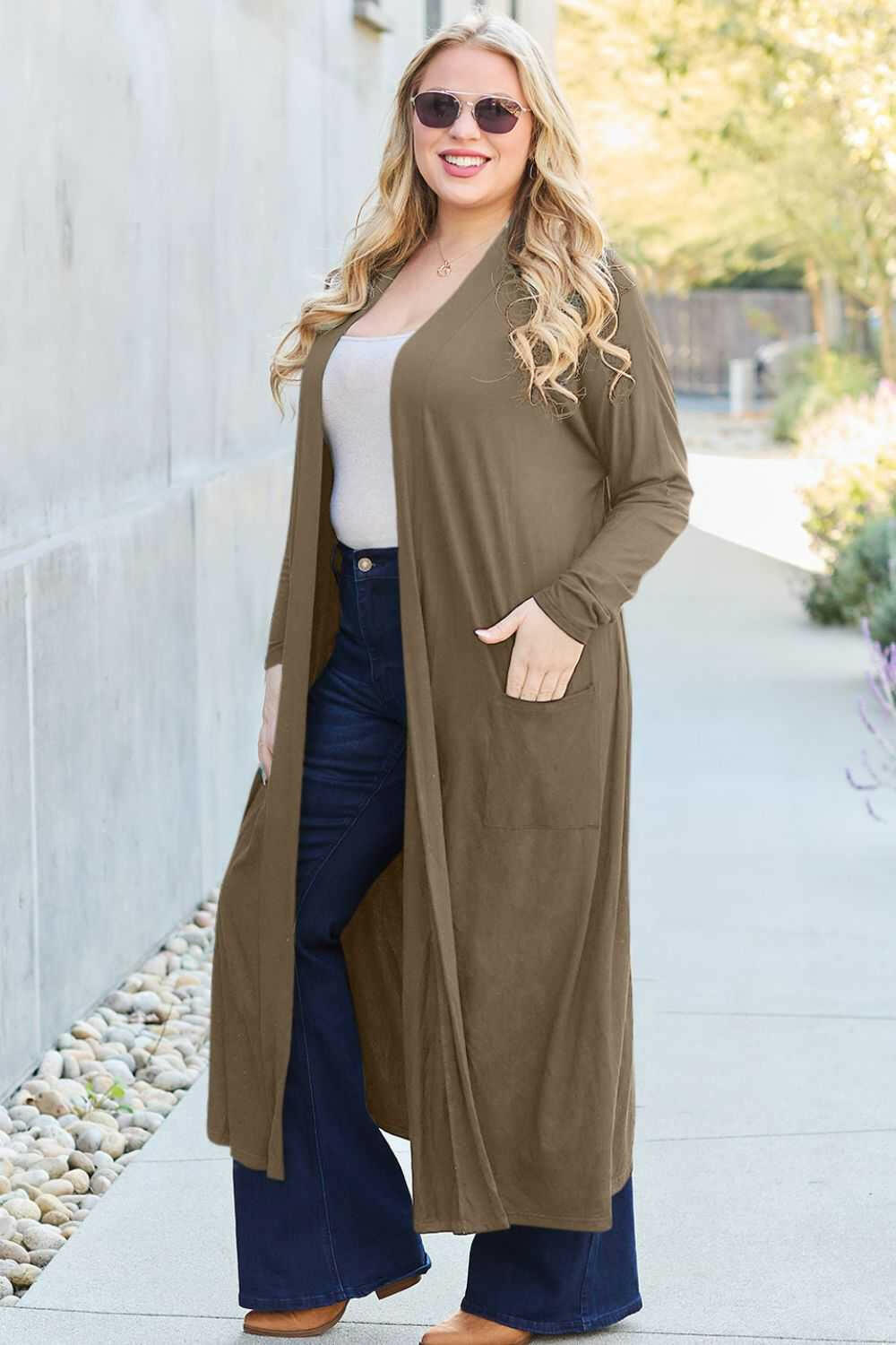 Basic Bae Open Front Long Sleeve Duster - Full Size - The Rogue Daisy