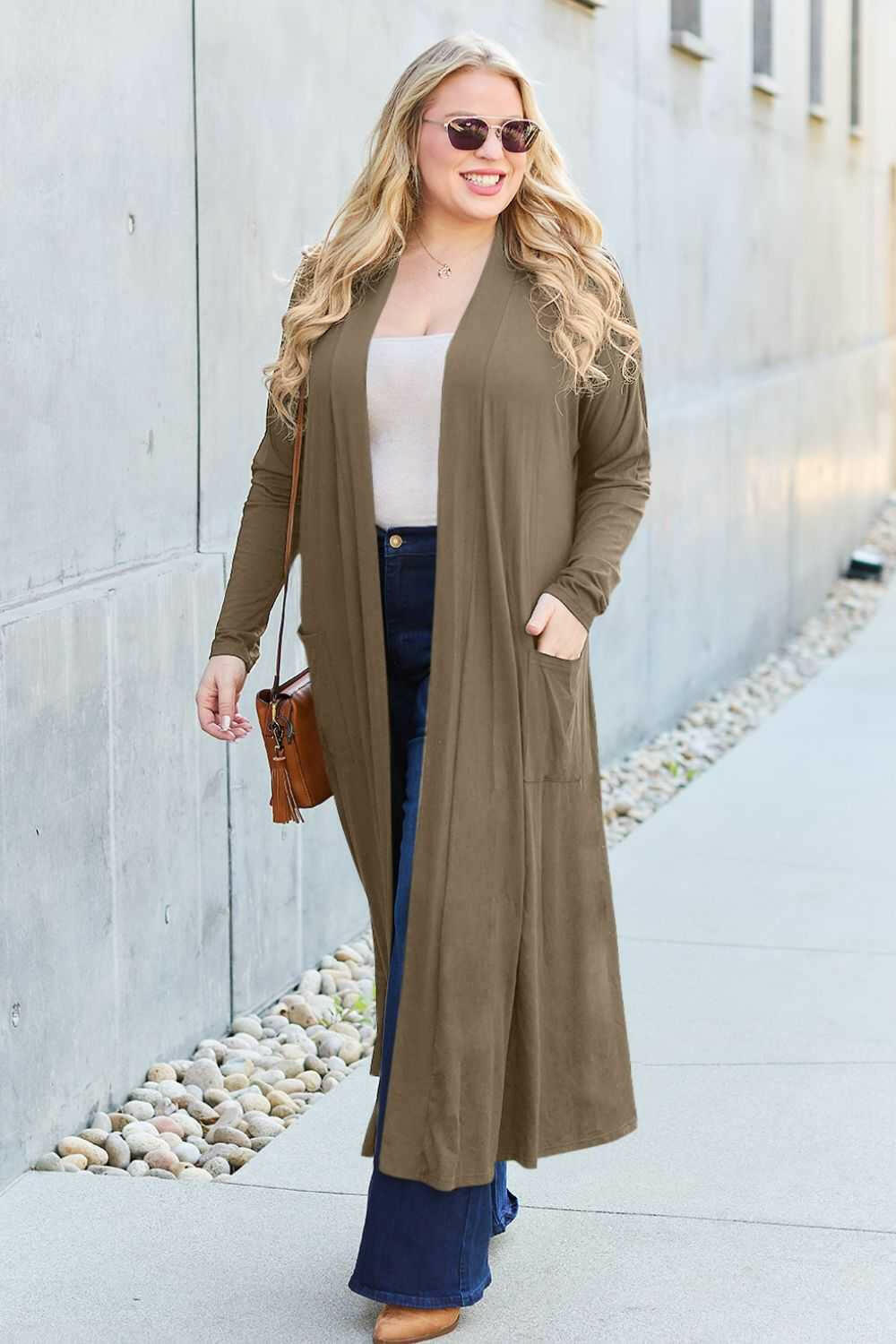 Basic Bae Open Front Long Sleeve Duster - Full Size - The Rogue Daisy