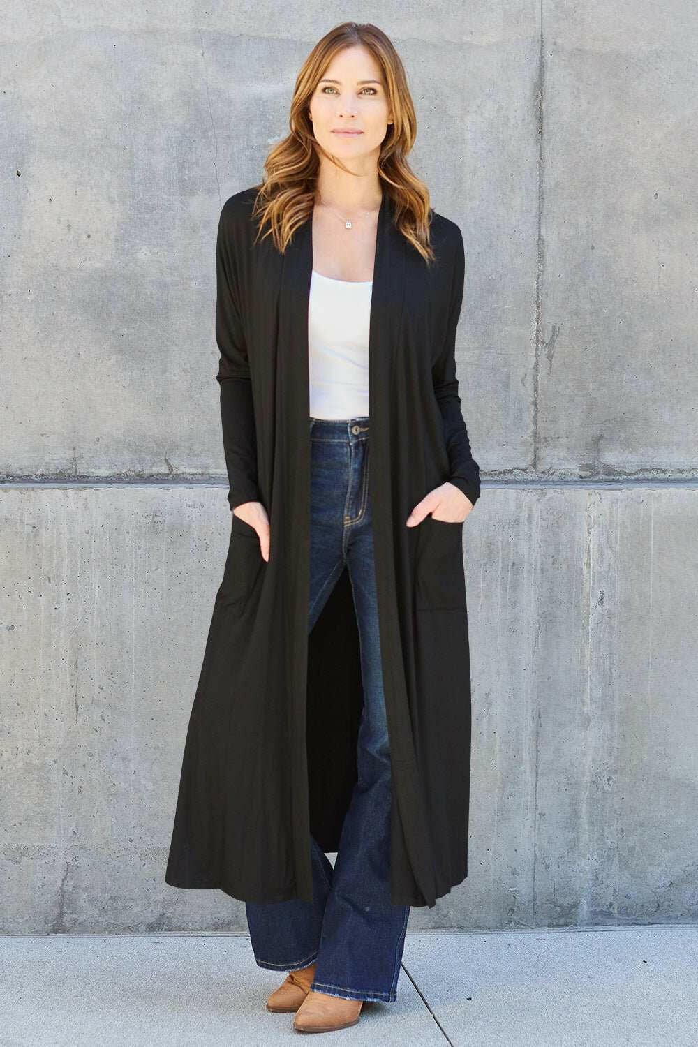 Basic Bae Open Front Long Sleeve Duster - Full Size - The Rogue Daisy