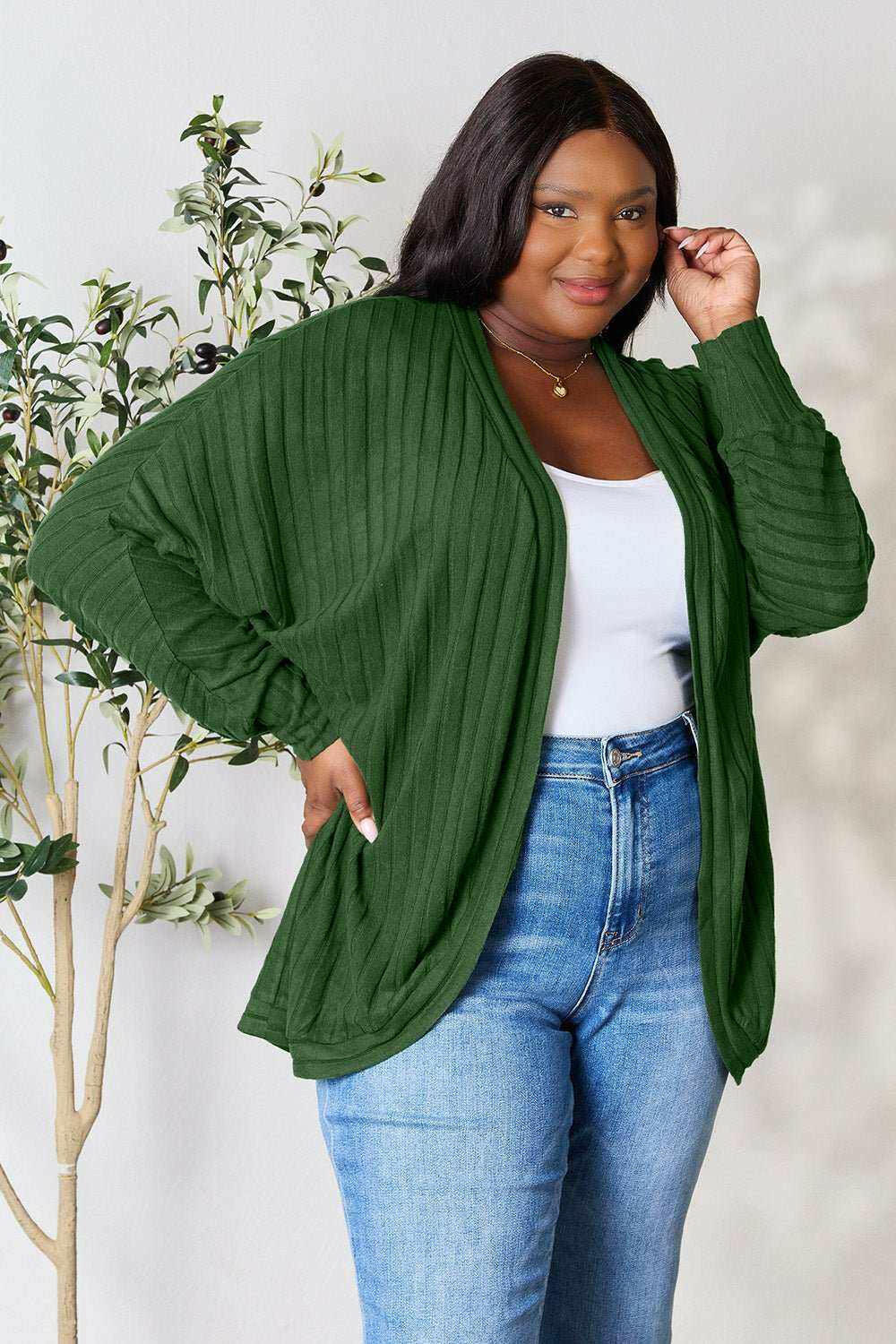 Basic Bae Ribbed Cocoon Cardigan - Full Size - The Rogue Daisy