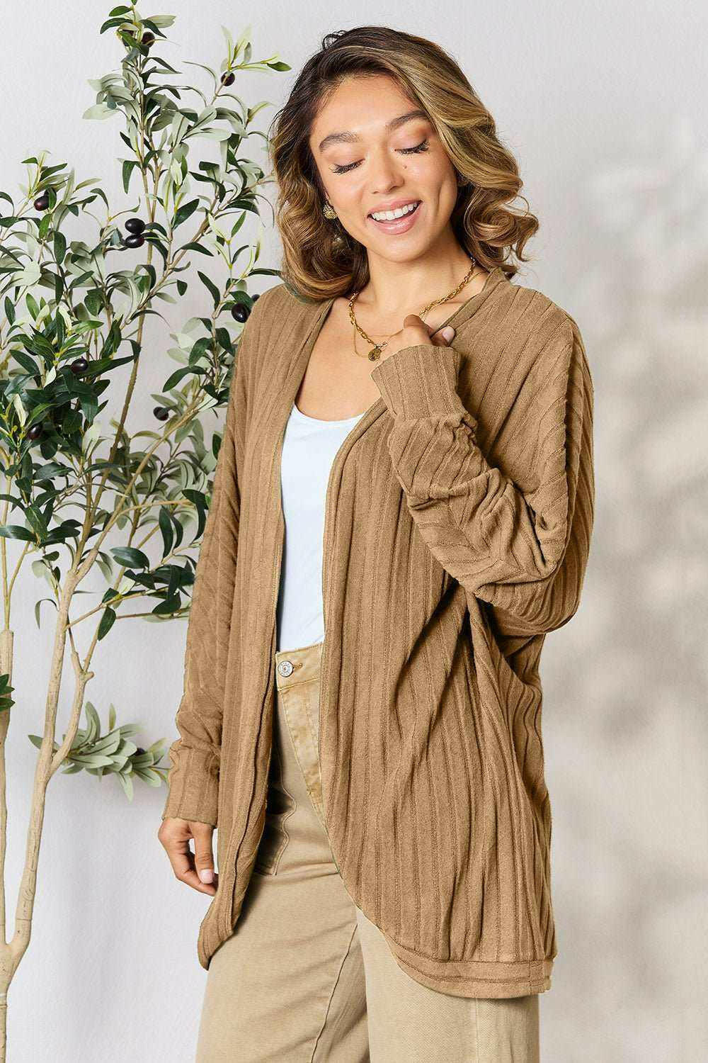 Basic Bae Ribbed Cocoon Cardigan - Full Size - The Rogue Daisy