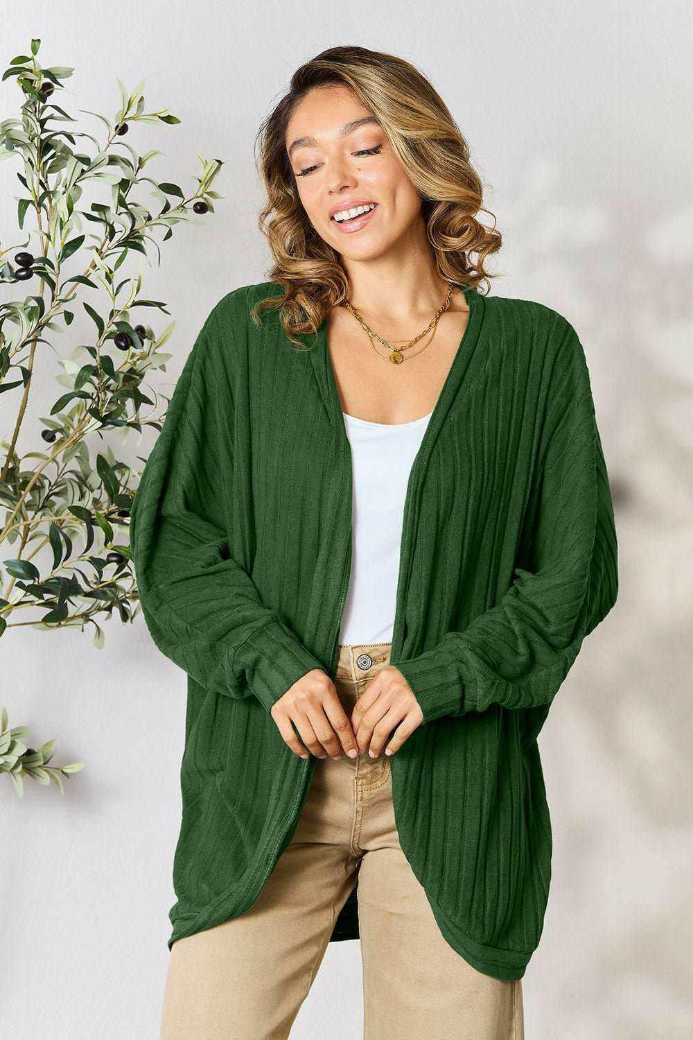 Basic Bae Ribbed Cocoon Cardigan - Full Size - The Rogue Daisy