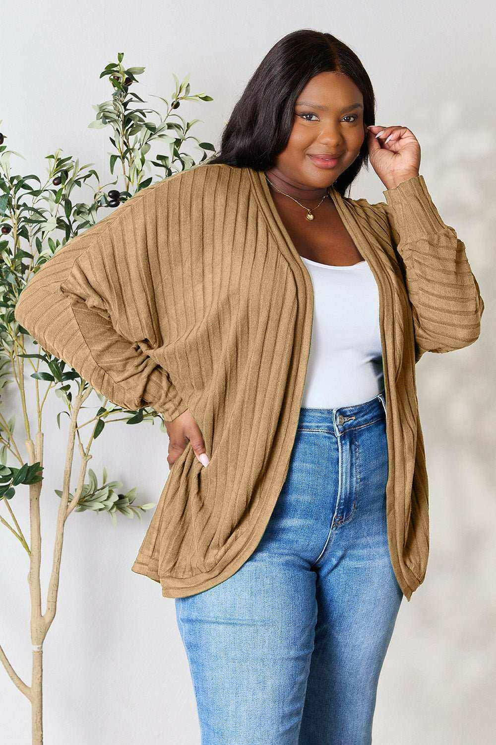 Basic Bae Ribbed Cocoon Cardigan - Full Size - The Rogue Daisy