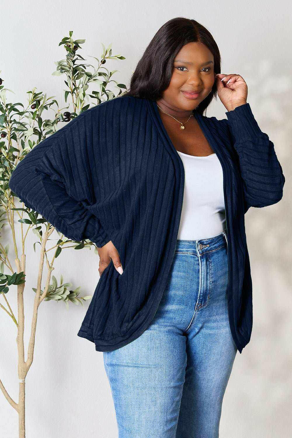 Basic Bae Ribbed Cocoon Cardigan - Full Size - The Rogue Daisy