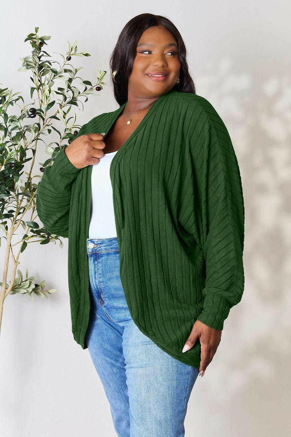 Basic Bae Ribbed Cocoon Cardigan - Full Size - The Rogue Daisy