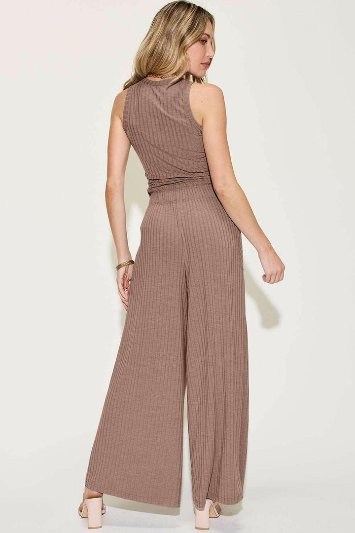 Ribbed Tank and Wide Leg Pants and Top Set - Full Size - The Rogue Daisy