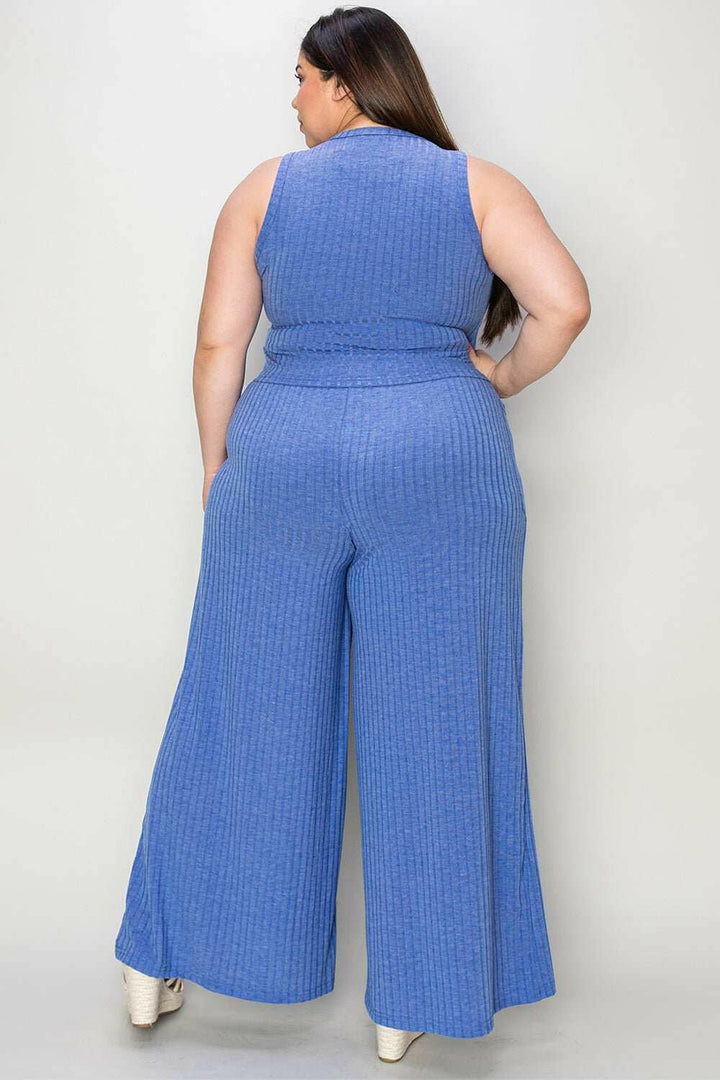 Ribbed Tank and Wide Leg Pants and Top Set - Full Size - The Rogue Daisy