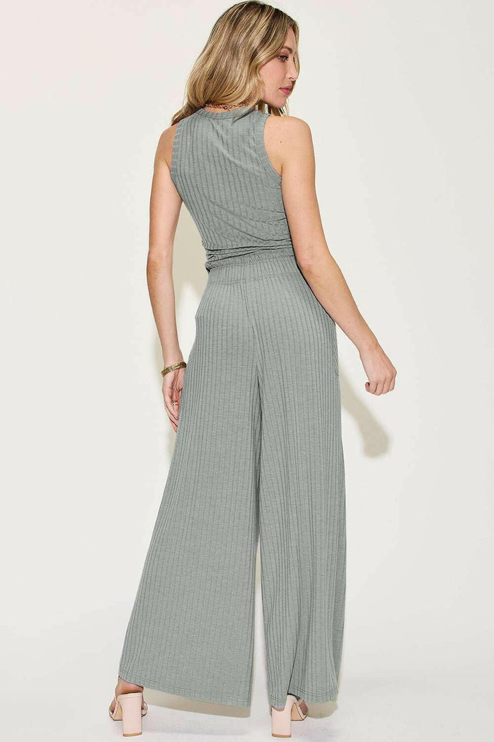 Ribbed Tank and Wide Leg Pants and Top Set - Full Size - The Rogue Daisy