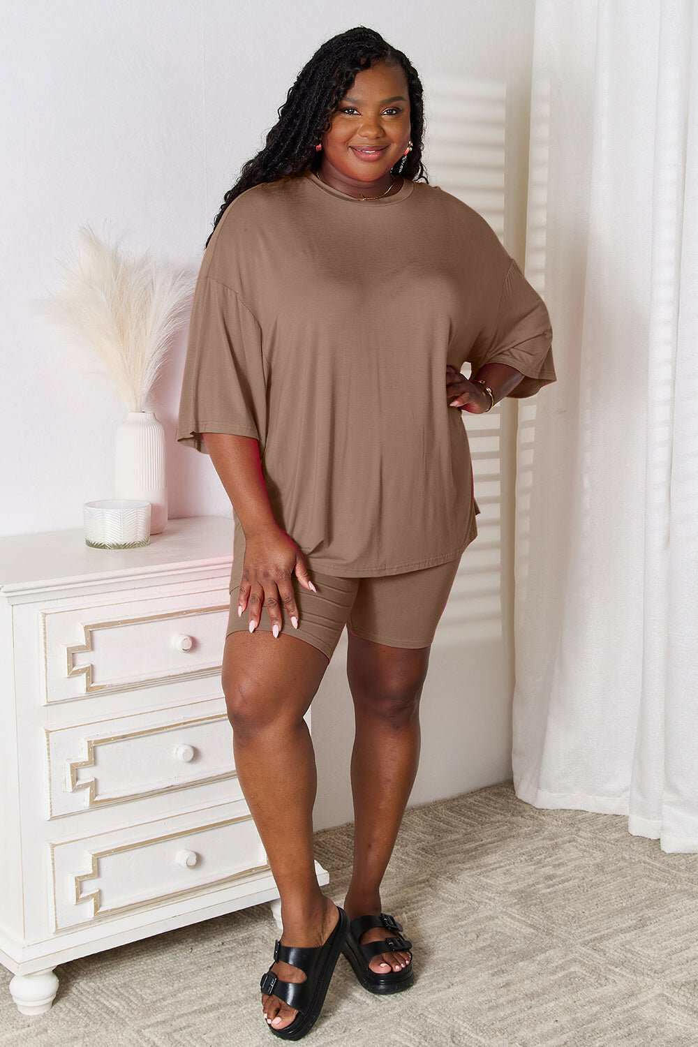 Basic Bae Soft Rayon Three - Quarter Sleeve Top and Shorts Set - Full Size - The Rogue Daisy