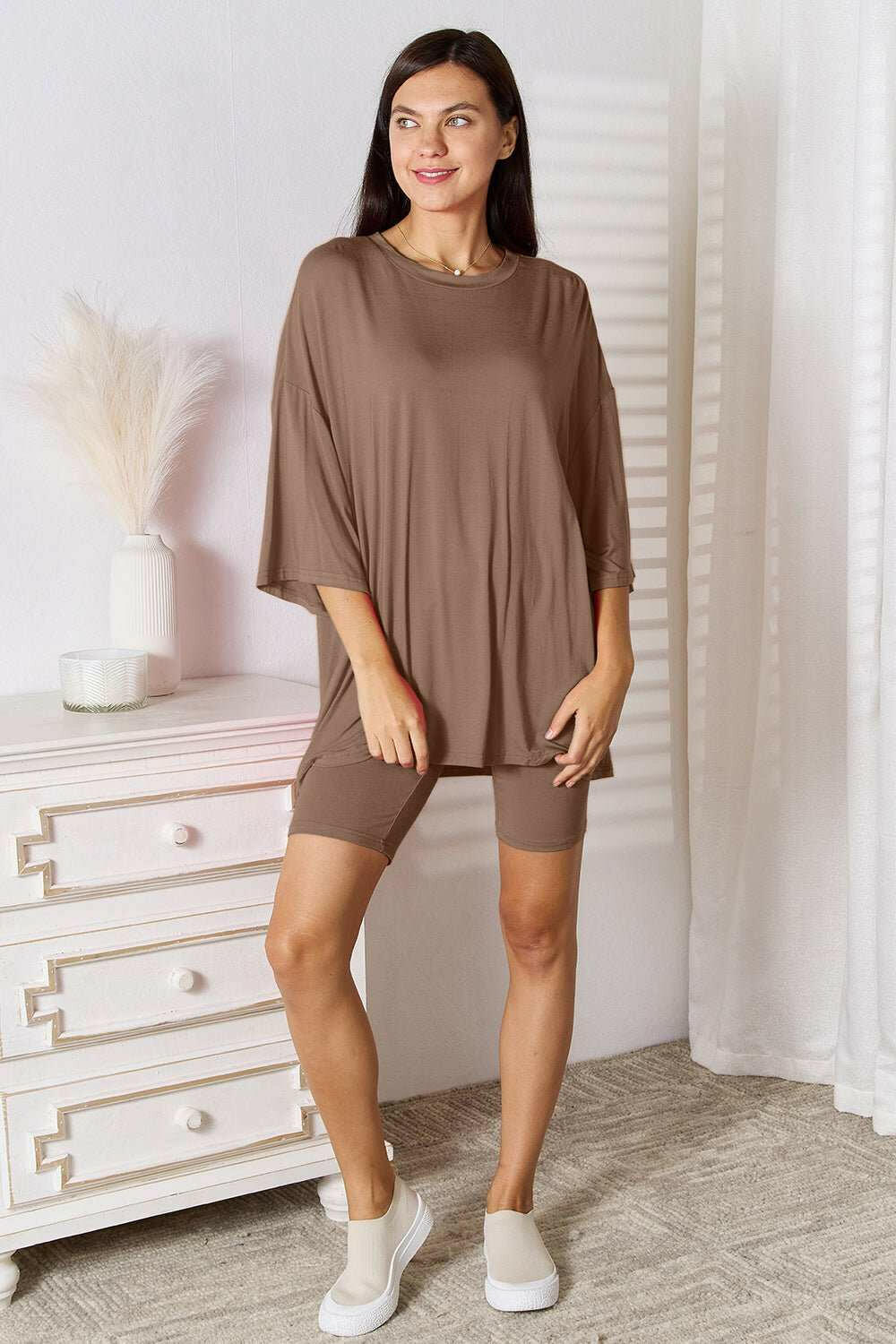 Basic Bae Soft Rayon Three - Quarter Sleeve Top and Shorts Set - Full Size - The Rogue Daisy