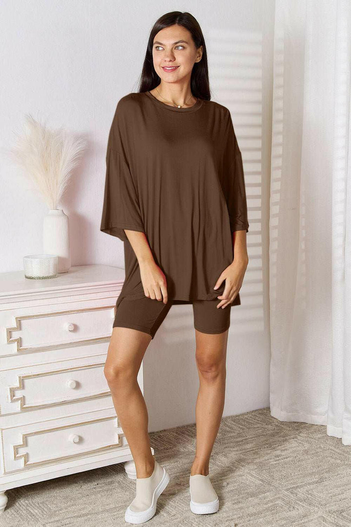 Basic Bae Soft Rayon Three - Quarter Sleeve Top and Shorts Set - Full Size - The Rogue Daisy